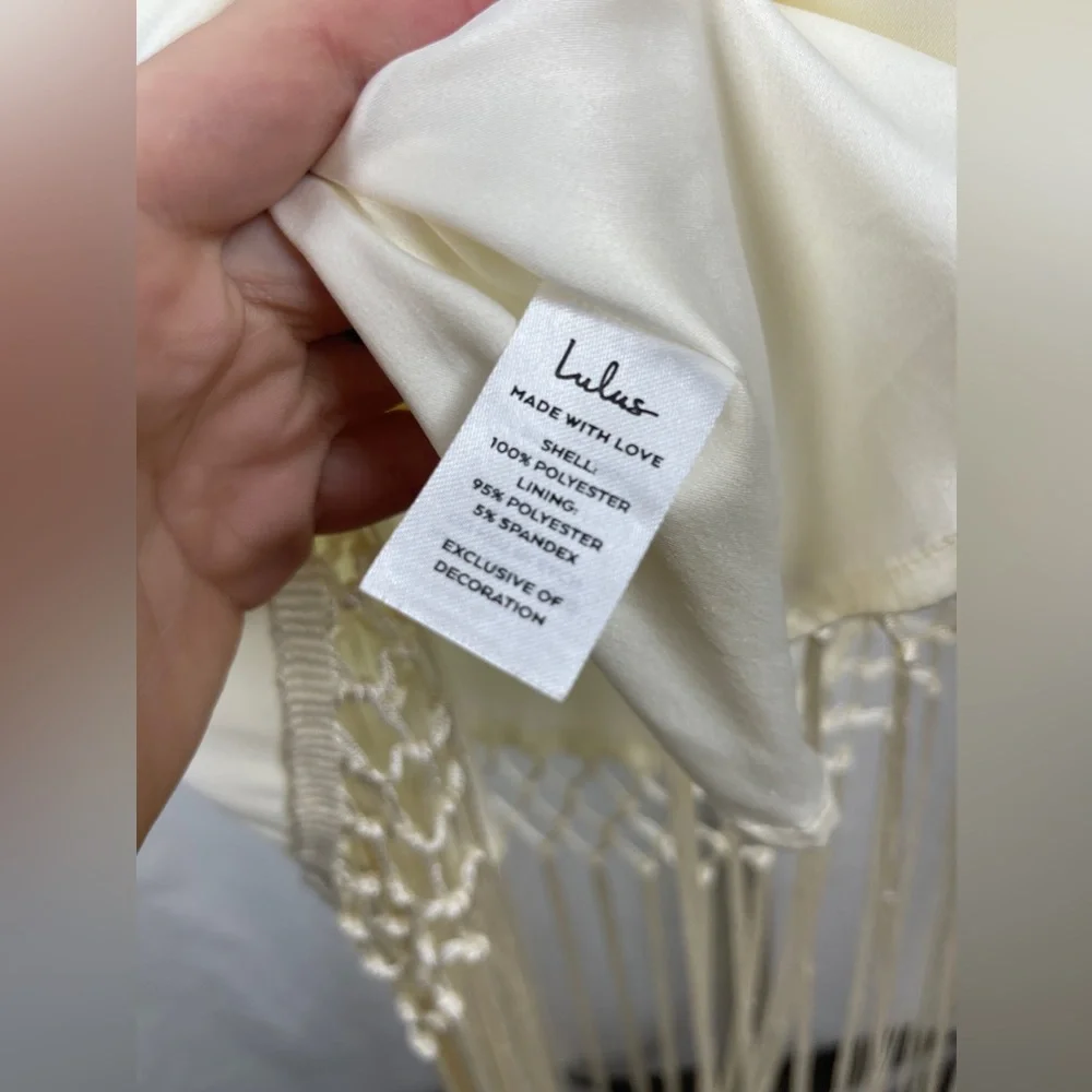 Lulus Cream One-Shoulder Fringe Midi Dress Size Small NWT - Picture 11 of 11